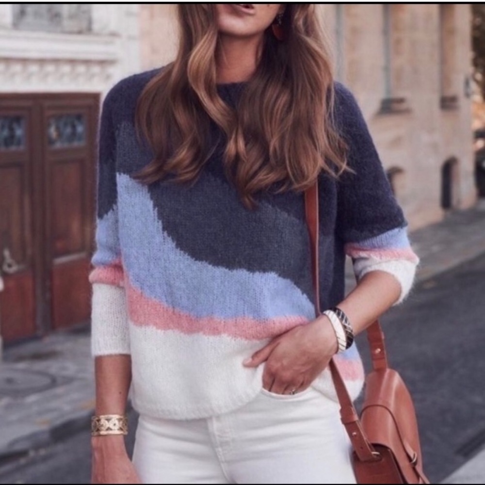SEZANE WINNIE JUMPER Blue Pink Stripe Sweater Sz S
